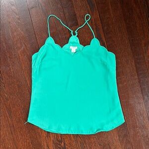 J. Crew Factory Green/Acqua Scalloped Camisole Top